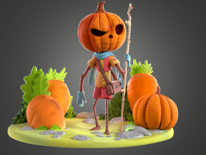 Cartoon Pumpkin Diorama 3Dプリントモデル