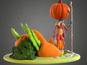 Cartoon Pumpkin Diorama 3D Print Model