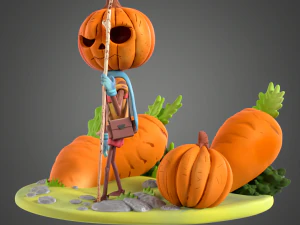 Cartoon Pumpkin Diorama 3D Print Model