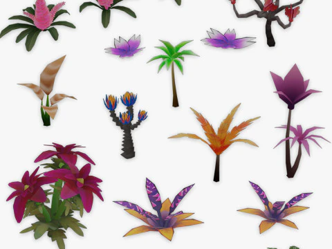 Handbemaltes Dekorationspaket Low-Poly 3D Modell