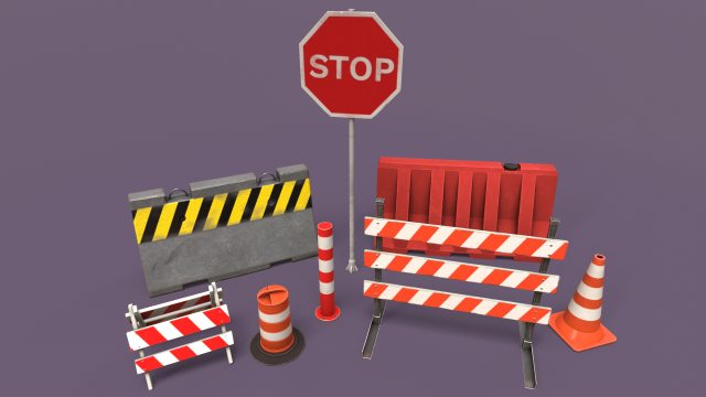 LowPoly Traffic Objects Pack 3D 모델 .c4d .max .obj .3ds .fbx .stl .blend 