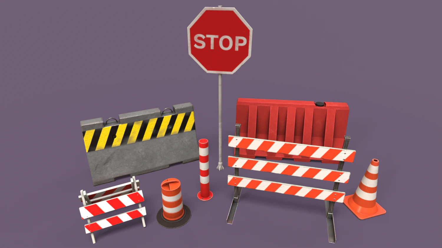 LowPoly Traffic Objects Pack 3D Model .c4d .max .obj .3ds .fbx .stl .blend 