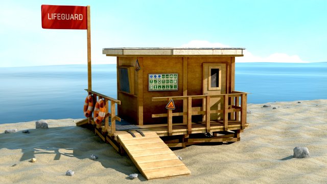 Lifestation post Lifeguard station Beach safety Low-poly 3D Model .c4d .max .obj .3ds .fbx .stl .blend 