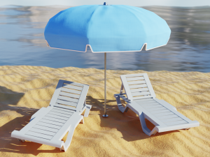 Beach Parasol Umbrella Sun shelter Outdoor Garden Low-poly Modelo 3D