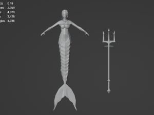 Magical Mermaid Siren Sea maiden Oceanid Lowpoly Rigged Low-poly Modelo 3D