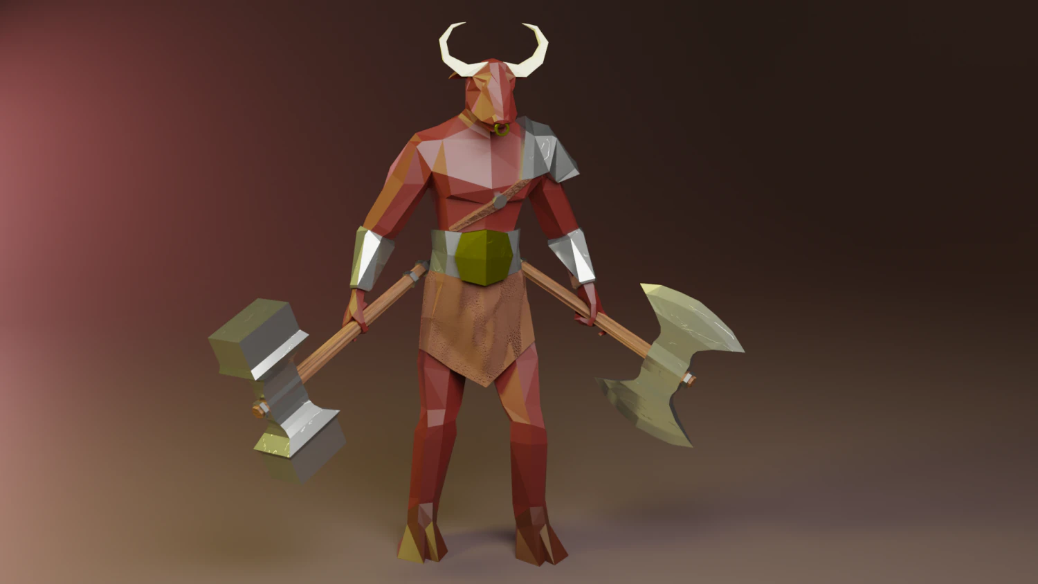 Minotaur Beast Greek mythology Gameready Rigged Low-poly 3D Model .c4d .max .obj .3ds .fbx .stl .blend 