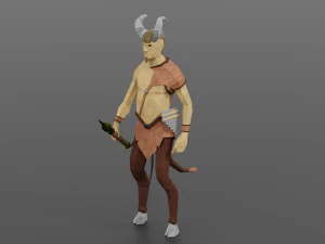 S&aacute;tiro mitad cabra Esp&iacute;ritu de la naturaleza Hombre salvaje Dios astado Bosque Baco Low-poly Modelo 3D