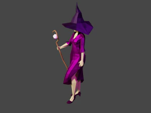 Witch Sorcerer Enchantress Gameready Rigged Low-poly 3D Model