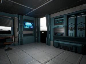 C&acirc;mara futurista Simula&ccedil;&atilde;o de fic&ccedil;&atilde;o cient&iacute;fica Reino cibern&eacute;tico Sala de alta tecnologia Modelo 3D