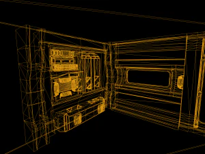 C&acirc;mara futurista Simula&ccedil;&atilde;o de fic&ccedil;&atilde;o cient&iacute;fica Reino cibern&eacute;tico Sala de alta tecnologia Modelo 3D