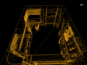 C&acirc;mara futurista Simula&ccedil;&atilde;o de fic&ccedil;&atilde;o cient&iacute;fica Reino cibern&eacute;tico Sala de alta tecnologia Modelo 3D