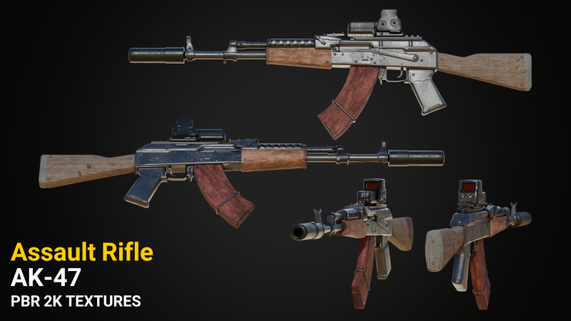 AK-47 Assault Rifle 3D मॉडल .c4d .max .obj .3ds .fbx .stl .blend 