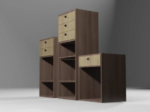 Bark smell realistic dark wood drawer unit 3D Model