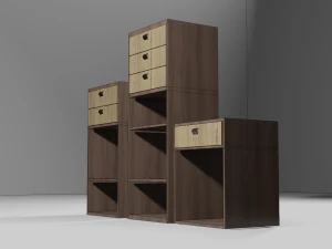 Bark smell realistic dark wood drawer unit 3D Model