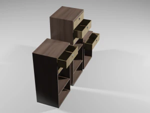 Bark smell realistic dark wood drawer unit 3D Model