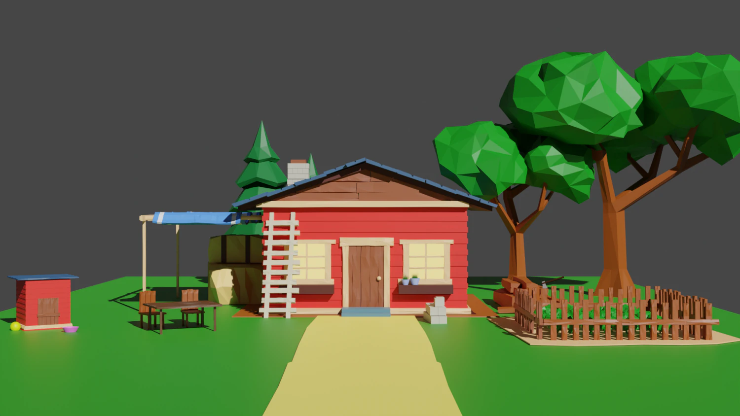 Village house low poly 3D Model .c4d .max .obj .3ds .fbx .stl .blend