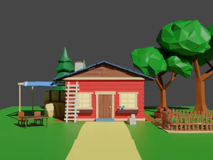 Casa de vila baixa poli Modelo 3D