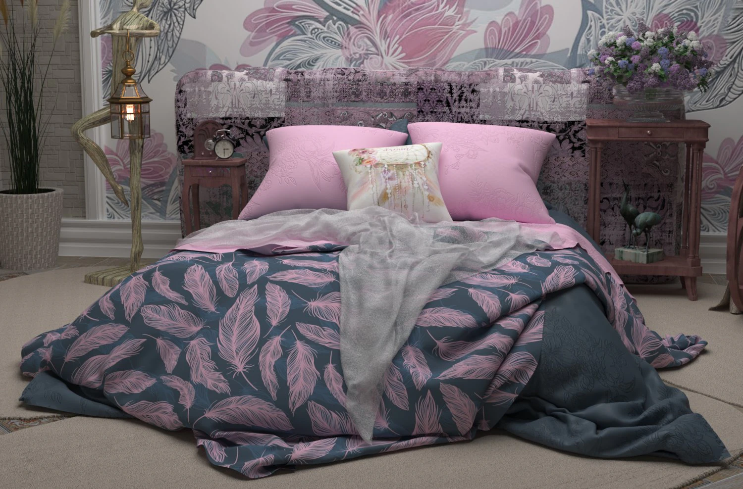 Boho Style Bed 3D Model .c4d .max .obj .3ds .fbx .stl .blend 