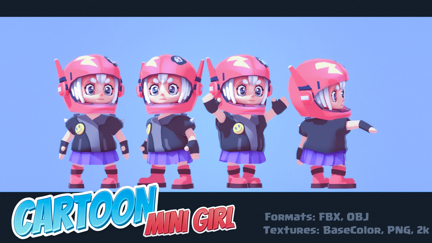 Cartoon Mini Girl 3D Model .c4d .max .obj .3ds .fbx .stl .blend