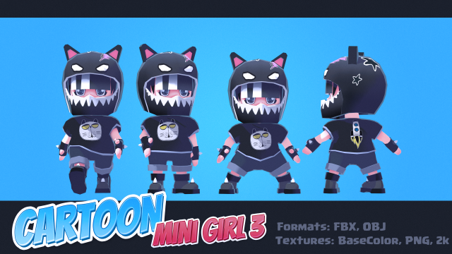 Cartoon Mini Girl 3 3D Model .c4d .max .obj .3ds .fbx .stl .blend 