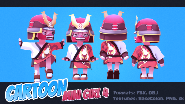 Cartoon Mini Girl 4 3D-Modell .c4d .max .obj .3ds .fbx .stl .blend 