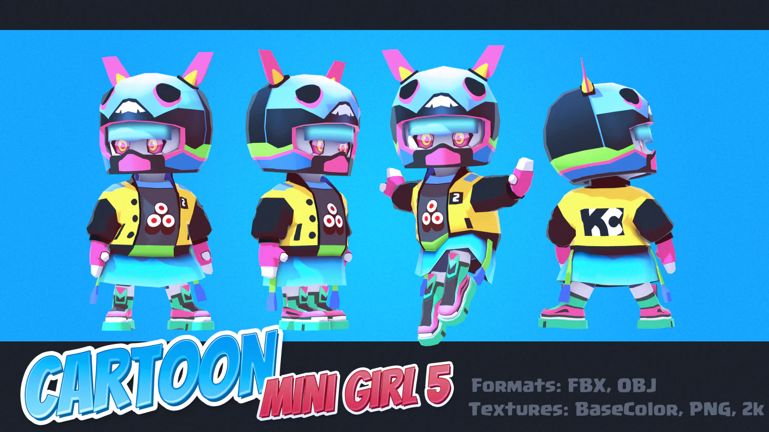 Cartoon Mini Girl 5 3D Model .c4d .max .obj .3ds .fbx .stl .blend 