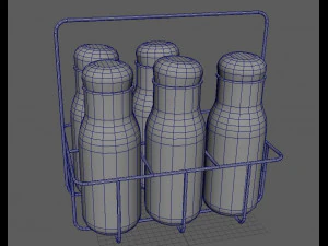 Vintage Dairy Delights Milk Bottles in a Metal Basket Low-poly 3D Model