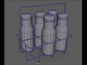 Vintage Dairy Delights Milk Bottles in a Metal Basket Low-poly Model 3D