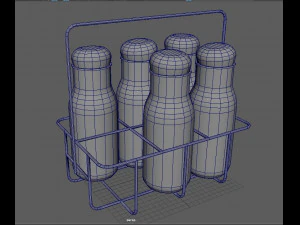 Vintage Dairy Delights Milk Bottles in a Metal Basket Low-poly 3D Model