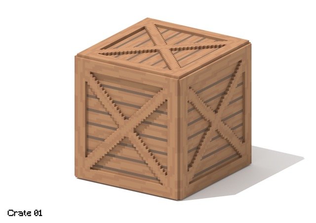 Voxel Wooden Crate 1 3D Model .c4d .max .obj .3ds .fbx .stl .blend 