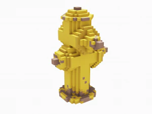 Voxel Yellow Fire Hydrant 3D Model