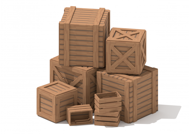 5 Voxel Wooden Crates 3D Модель .c4d .max .obj .3ds .fbx .stl .blend 