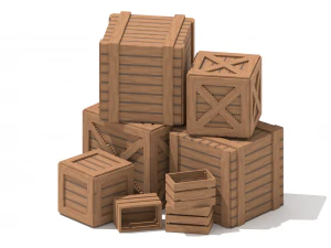 5 caixas de madeira Voxel Modelo 3D