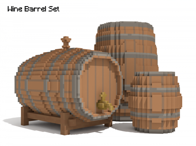 Voxel Wooden Wine Barrel Collection 3D-Modell .c4d .max .obj .3ds .fbx .stl .blend 