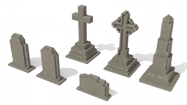 Voxel Tombstone Collection 3D Model .c4d .max .obj .3ds .fbx .stl .blend 
