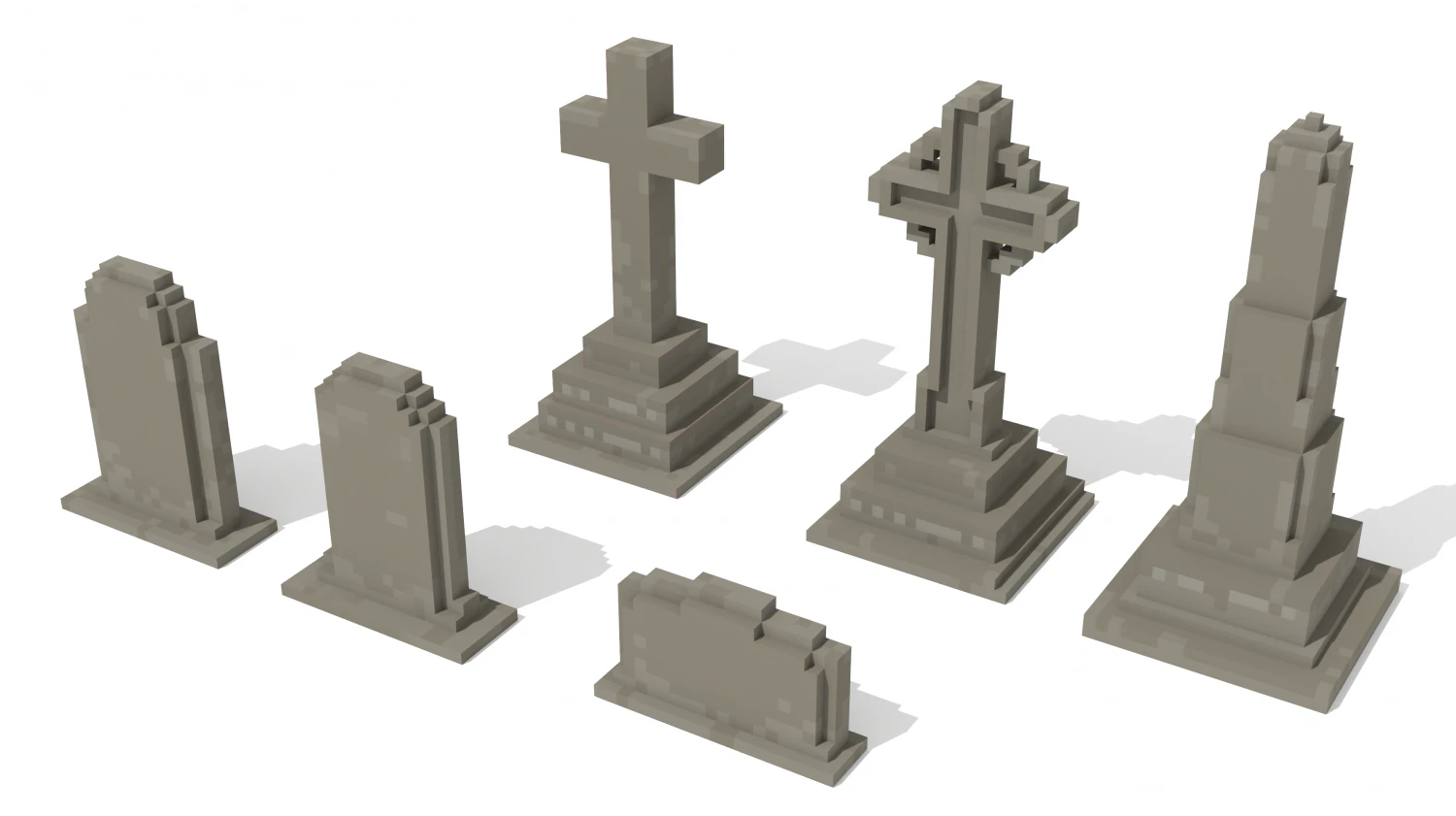 Voxel Tombstone Collection 3D Model .c4d .max .obj .3ds .fbx .stl .blend 