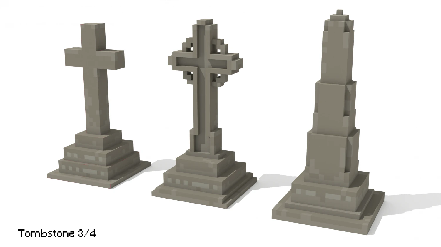 Voxel Tombstone Set 1 3D Model .c4d .max .obj .3ds .fbx .stl .blend 