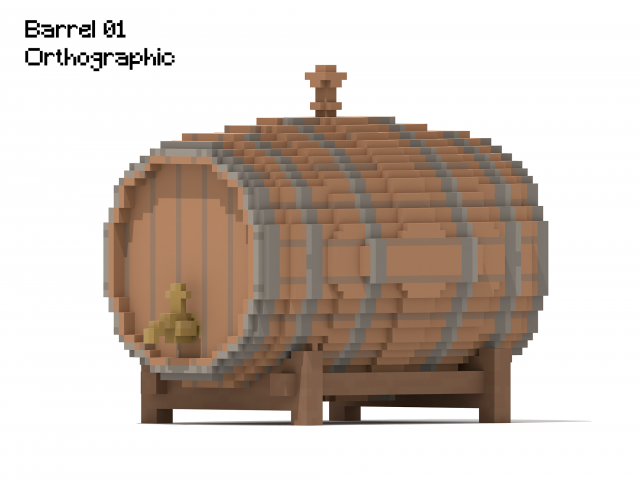Voxel Wooden Barrel 1 3D Model .c4d .max .obj .3ds .fbx .stl .blend 