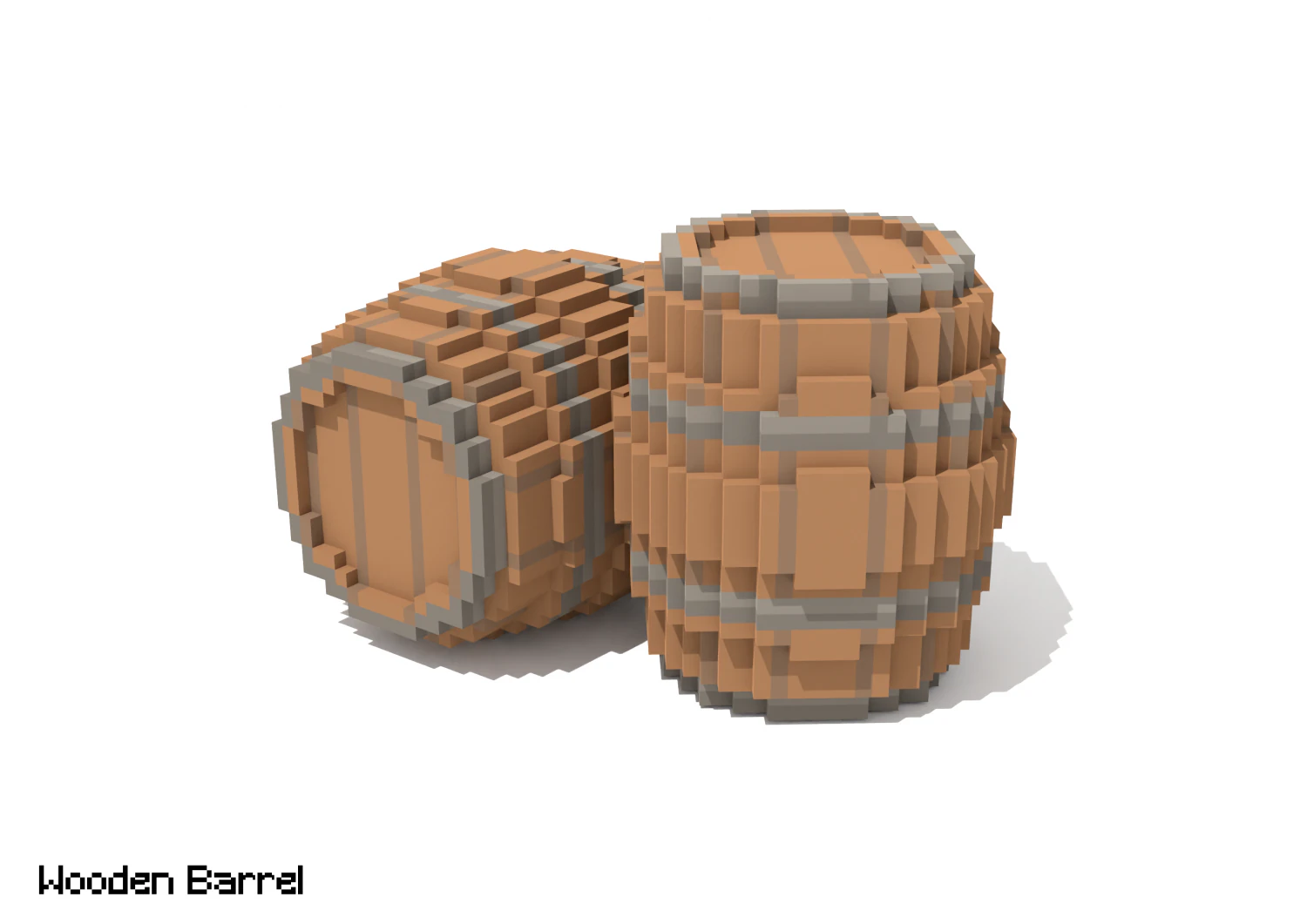 Voxel Wooden Barrel 3 3D Model .c4d .max .obj .3ds .fbx .stl .blend 
