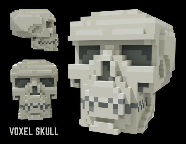 Voxel Human Skull 3D Model .c4d .max .obj .3ds .fbx .stl .blend 