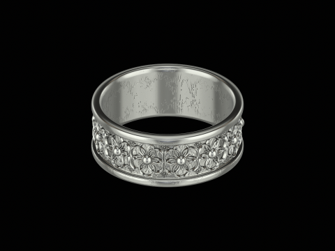 Ornomental flower ring ready to print model 3D Print Model