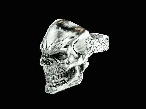 Skull head silver ring ready to print model Model Cetak 3D