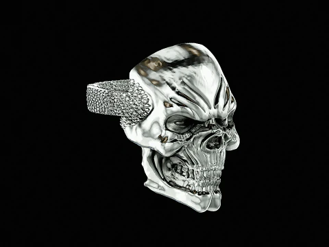 Skull head silver ring ready to print model 3D Print Model