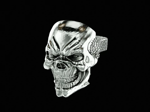 Skull head silver ring ready to print model 3D Print Model