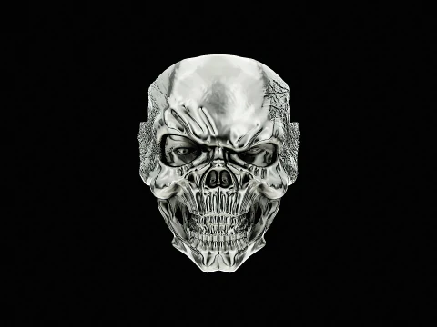 Skull head silver ring ready to print model 3D Print Model