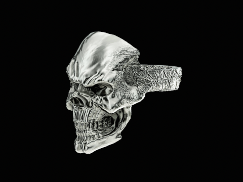 Skull head silver ring ready to print model 3D Print Model
