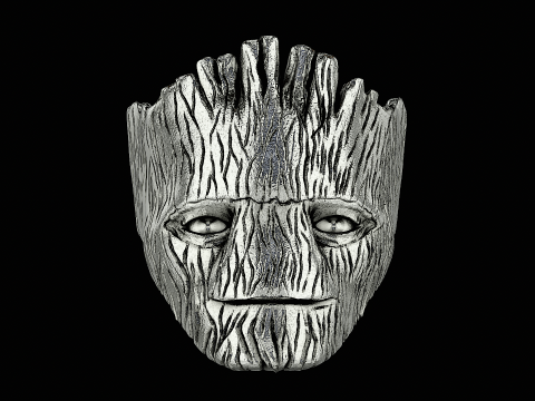 Groot head silver ring ready to print model Modèles 3D en vedette