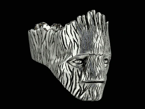 Groot head silver ring ready to print model 3D Print Model