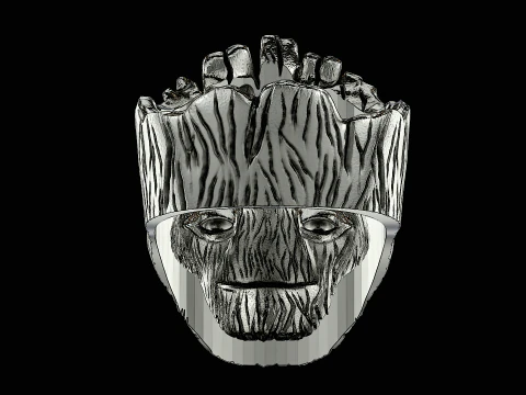 Groot head silver ring ready to print model 3D Print Model