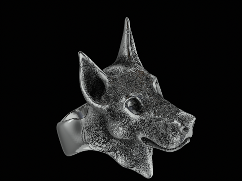Doberman head silver ring ready to print model 3D printmodel